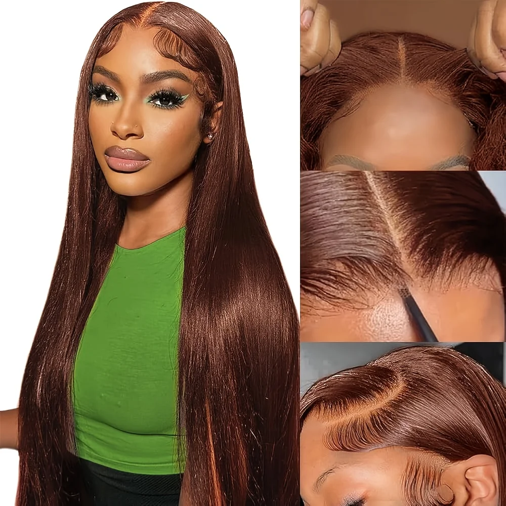 Chocolate Brown Human Hair Wig Straight Lace Front Wigs 13x4 HD Lace Wigs Glueless Human Hair Wigs For Women On Clearance Sale