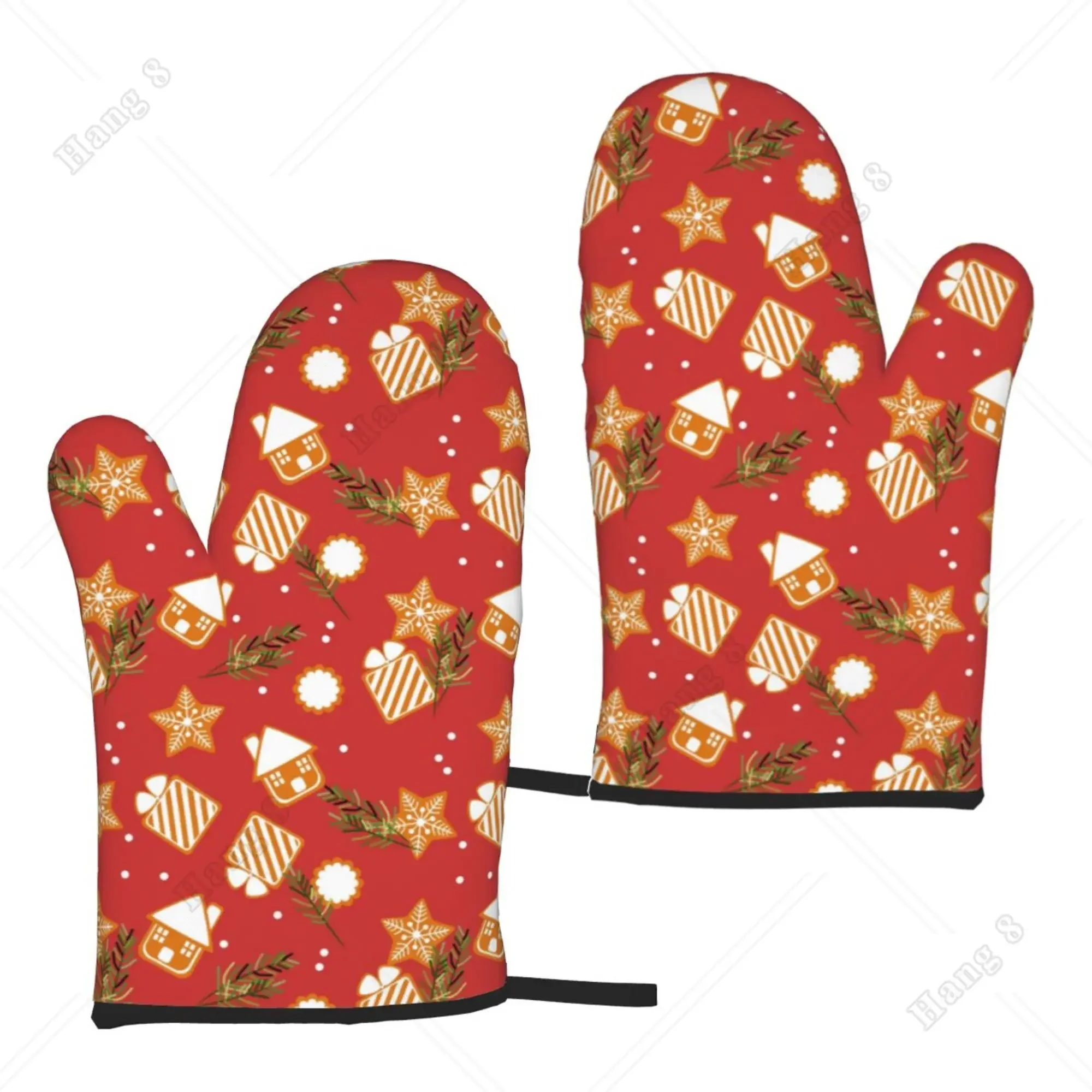 

Gift Snowy House Red Christmas Oven Mitts Women Kitchen Gloves 2pcs Bbq Gloves Oven Gloves Heat Resistant for Cooking One Size