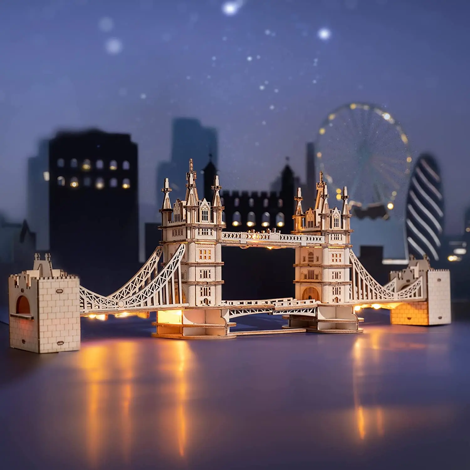3D Puzzle Wooden Craft Kits with LED Light DIY Tower Bridge Big Ben Construction Model Kit to Build for Adults Brain Teaser Puzz 3