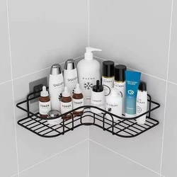 Wall-Mounted Corner Bathroom Storage Shelf and Shower Organizer (1pc Triangle Black)