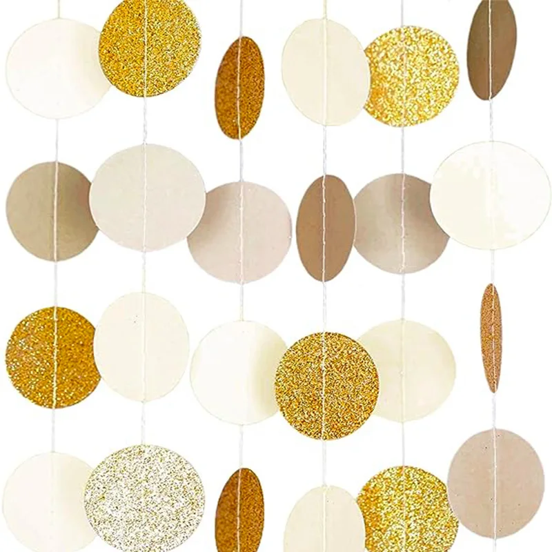 

Gold Ivory 2023 New Year Birthday Party Decorations Glitter Paper Garland String Circle Hanging Decor Streamers for Baby Shower