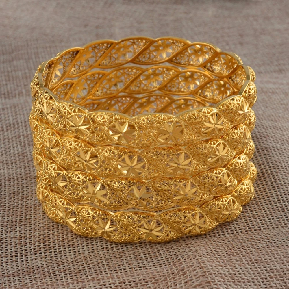 Ethiopian Gold Plated Wedding Bangle Women Dubai Bride Bracelet African Jewelry Middle East Items 4Pieces/Lot Anniyo @088206