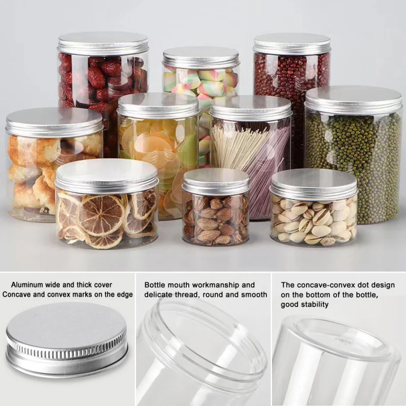 PET Plastic Jar 5pcs 20ml-250ml with Aluminum Lids for Cosmetic Storage storage jar plastic storage bottle