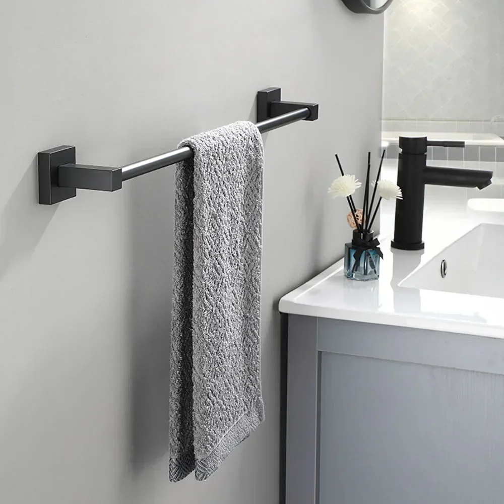 2PCS Toallero De Baño, Barras Toalleros De Pared De 40 Cm, Toallero De Baño Negro 60 Cm, Autoadhesivo O Taladro De Acero Inoxidable 304
