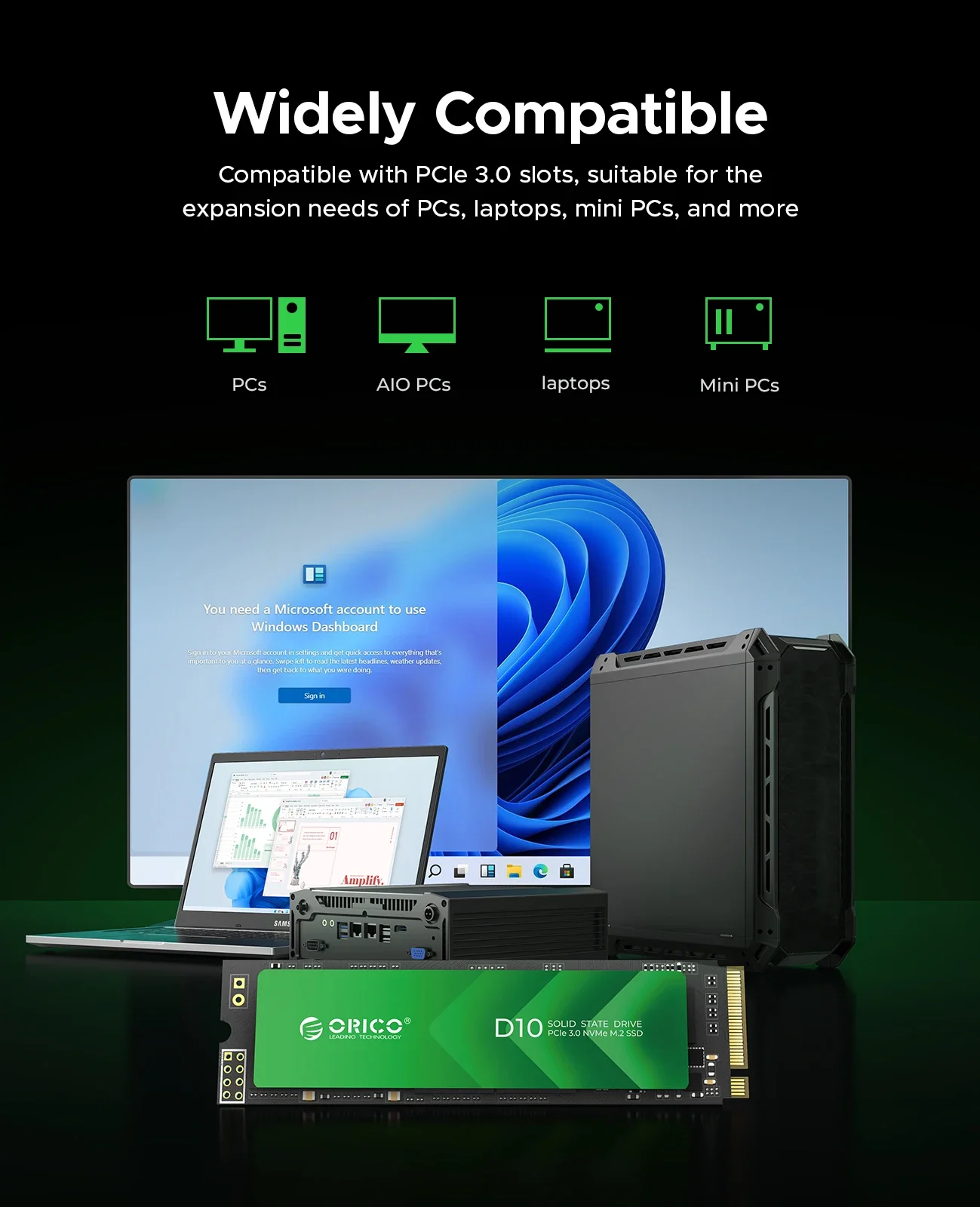 ORICO M.2 NVMe SSD PCIe3.0 1700MB/s 2280 PCIe Gen3x4 NVMe ssd 내장 솔리드 스테이트 하드 드라이브 PC 노트북 데스크탑 3D 게임 DIY