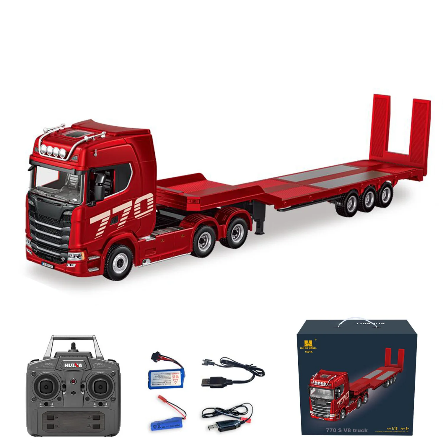 HUINA 1/18 Tracteur RC 770S Semi-remorque Plateau Plat RTR