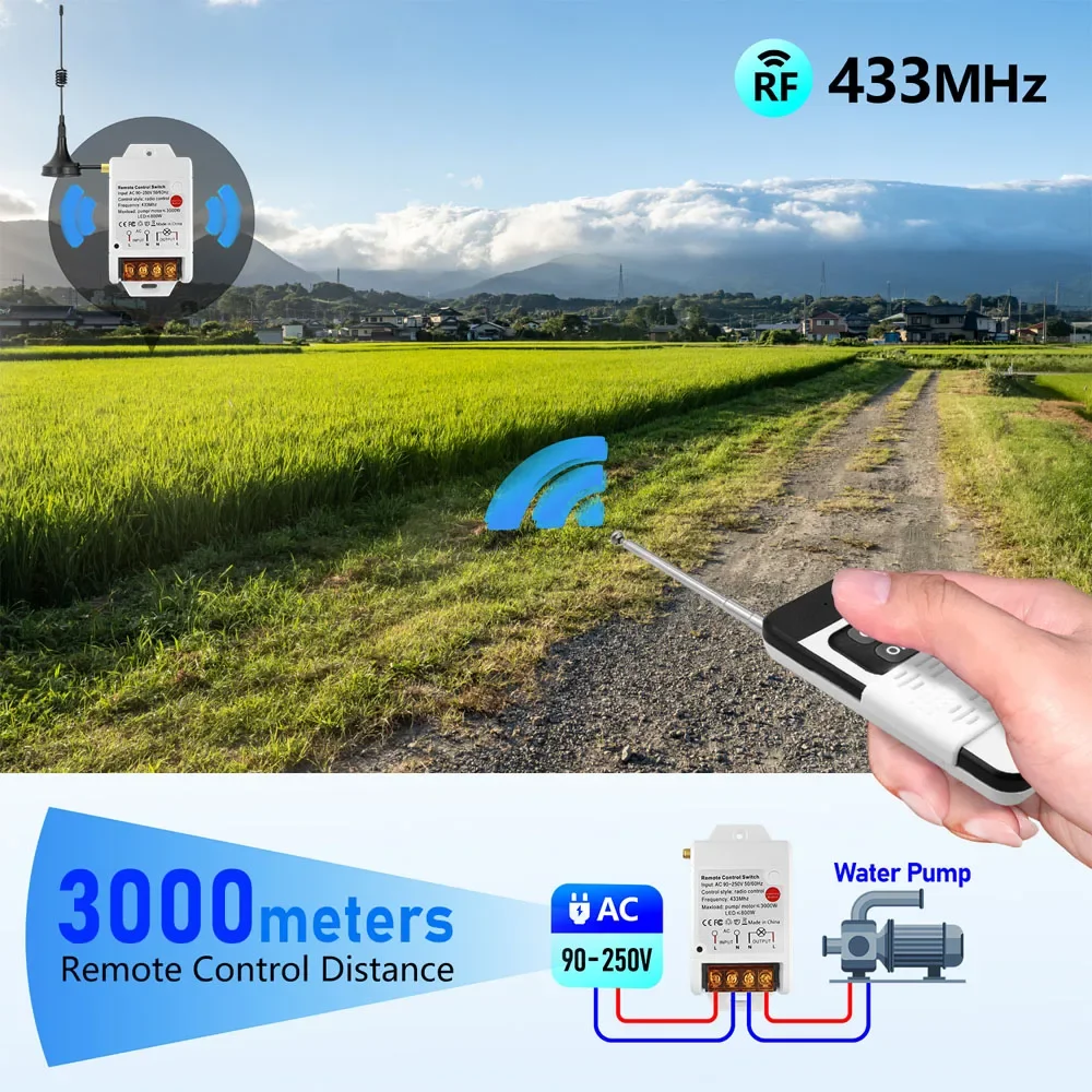 RF 433 Mhz 범용 무선 원격 제어 스위치 전기 게이트 라이트 워터 펌프에 대 한 110V 220v 30A 3000M 원격 제어