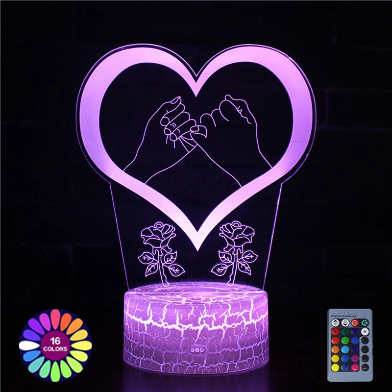 Romantique Amour Led Lampe de Nuit Coeur en forme de Nuit Salle Décor  Bureau Ornement 3d Lampe Anniversaire Cadeau Petite Amie Amoureux Cadeau