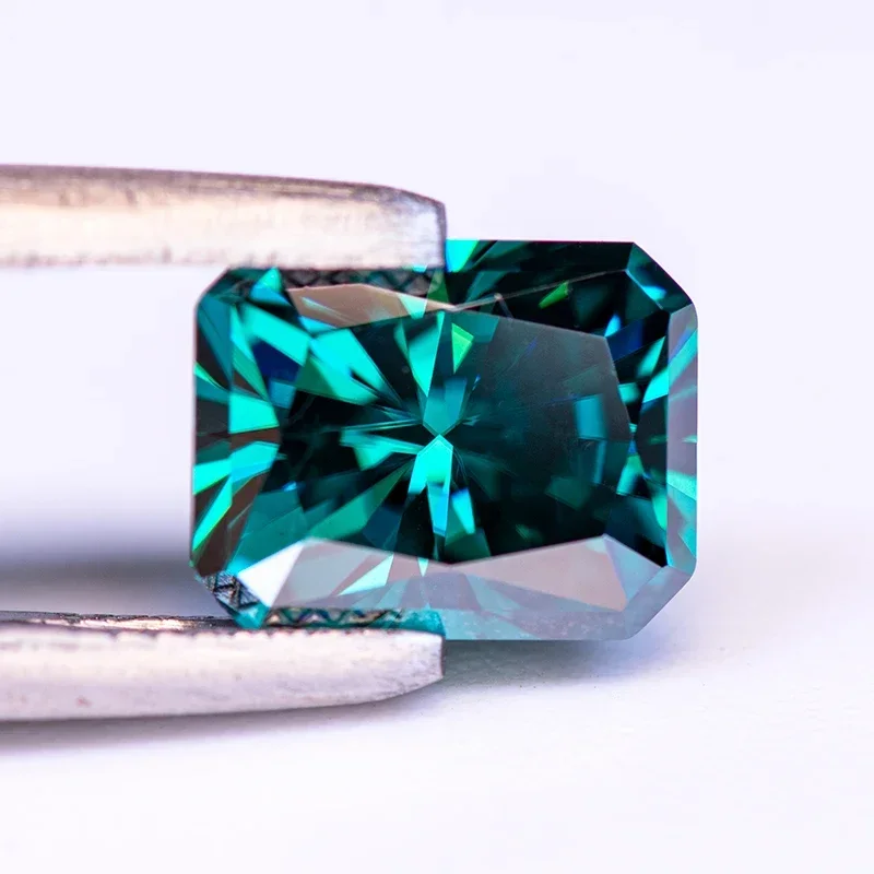 Moissanite Stone Primary Color Emerald Green Radiant Cut Lab Created Heat Diamond for DIY Jewelry Making with GRA Certificate