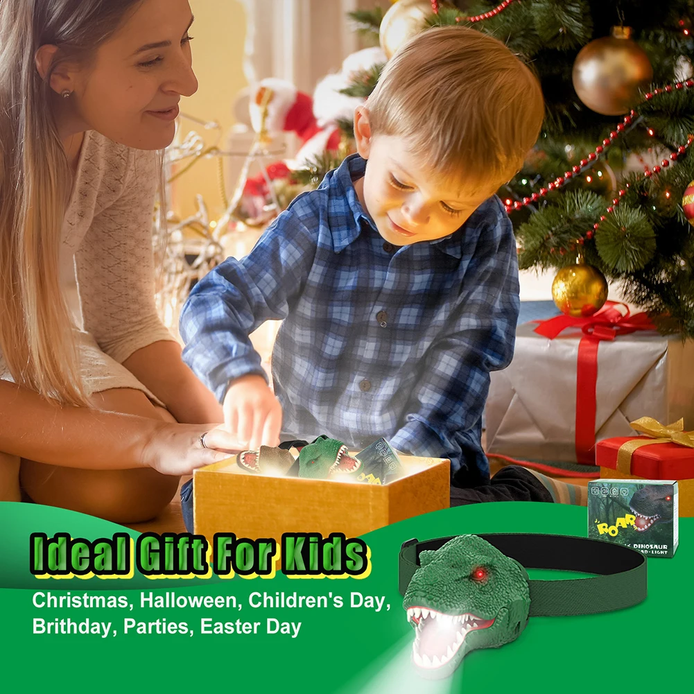 LED Dinosaur Kids Headlamp 90&deg; Rotation Novelty Simulation Dinosaur Headlamp 4 Modes Head Flashlight for Kids Ages 3+