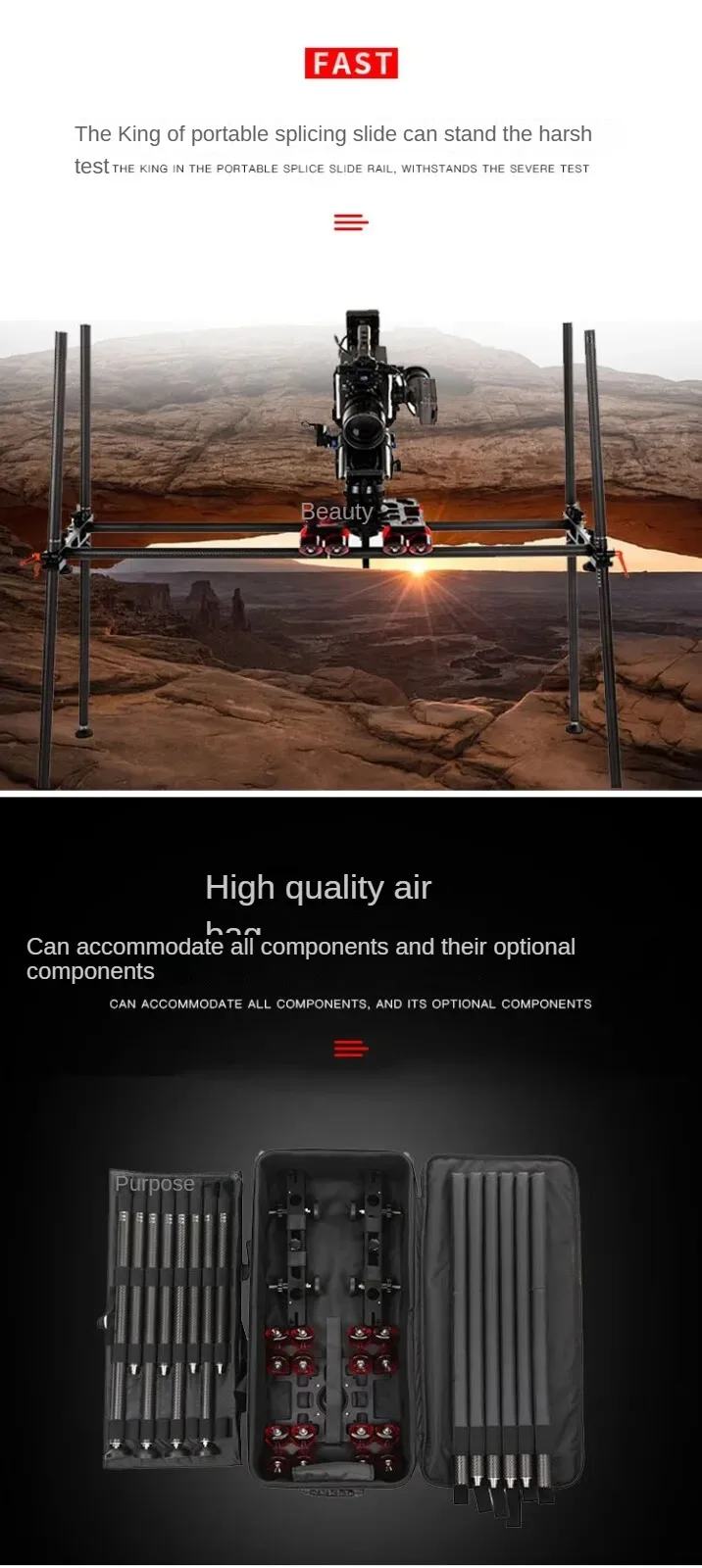 Jiepai DS200L 20kg Camera Slider Dolly 75/100mm Bowl Heavy Duty