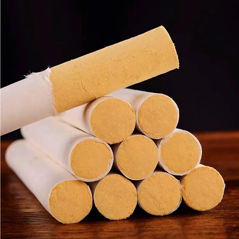 SHARE HO 50:1 Long Moxa Rolls Chinese Moxibustion Acupuncture Point Heating Therapy Pure Wormwood Stick 10 Years Old 10pcs