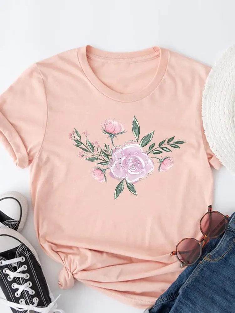

Flower Floral Style 90s Clothing Graphic Tee Casual Ladies Fashion Female Women Print T-shirts Short Sleeve T Clothes