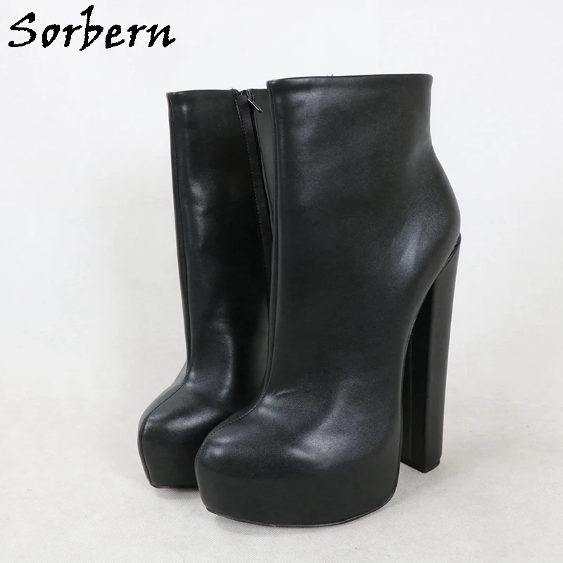 

Sorbern 20Cm Block Heel Ankle Boots Invisible Platform Shoes Size 33-48 Short Booties Unisex Styles Fetish Winter Chunky Heels