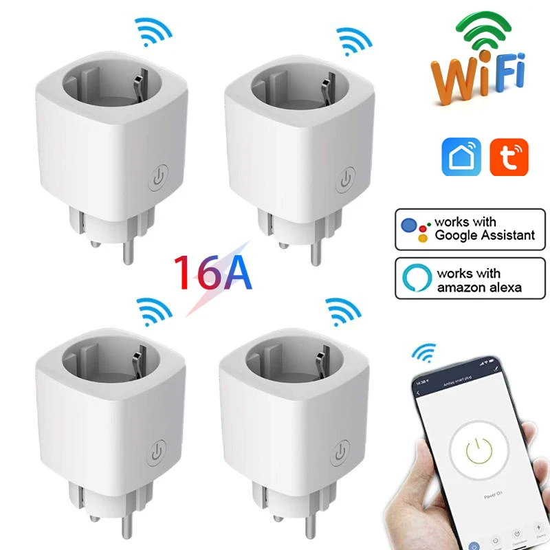 Tuya Tomada Inteligente Vida Inteligente Casa Inteligente Monitor de Energia Cronometrando Tomada Elétrica com Alexa Google Casa Yandex Alice 16a ue fr wi fi