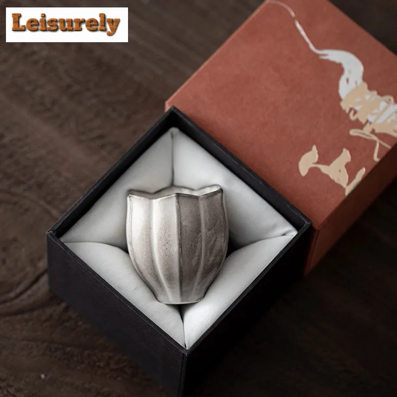 90ML Ink Painting Zhiye Roasting Lotus Teacup Retro Tea Bowl Tea Pair Tea-tasting Fragrance Cup Chazhan Master Cups Tea Services