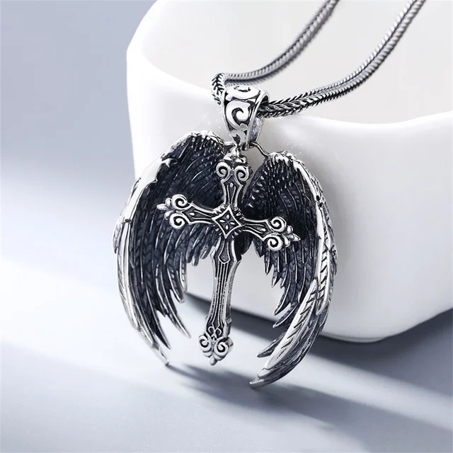 1pc Mens Choker Necklace Personality Angel Wings Pendant Leather Necklace  Adjustable Simple Long Section, 90 Days Buyer Protection