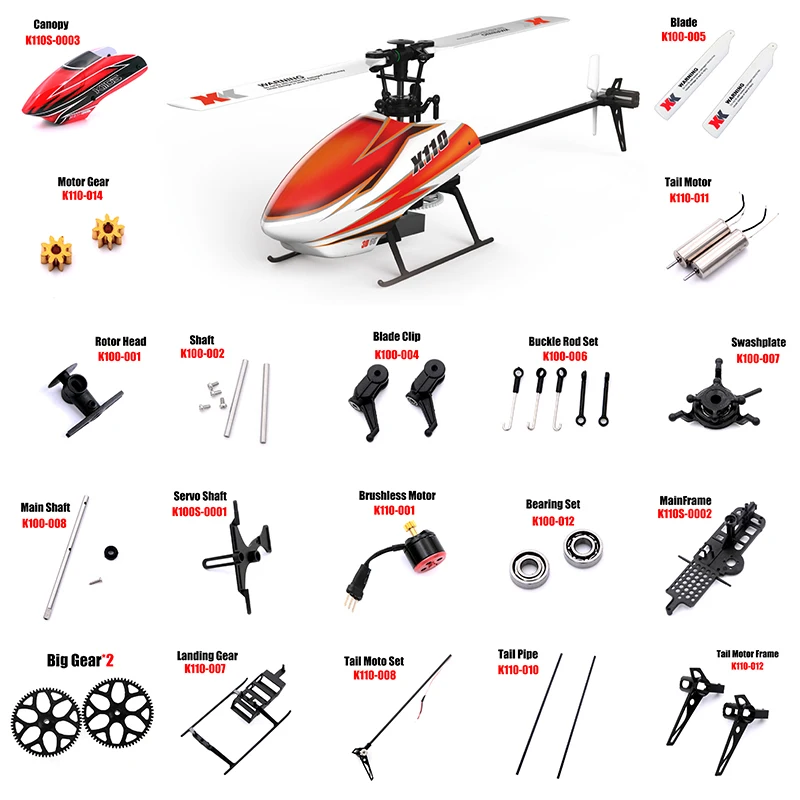 

Wltoys XK K110 аксессуары для радиоуправляемых вертолетов Blade Gear, металлический конверсионный хвостовой двигатель, Головка ротора Canopy ESC Board Servo Для V977 Parts