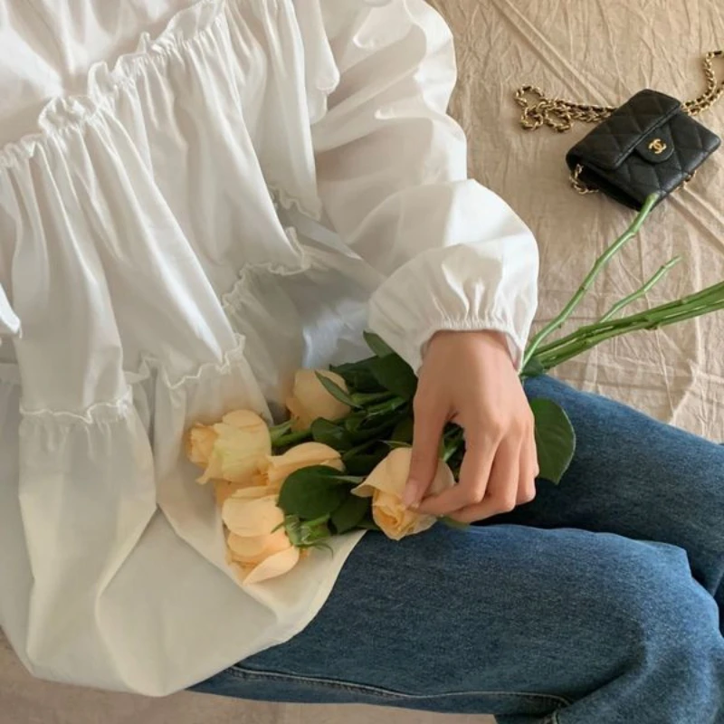 여성용 헐렁한 블라우스, 프렌치 스타일리시 단색 디자인, 올매치 대학 레저 패션 의류, 빈티지 연인, 봄
