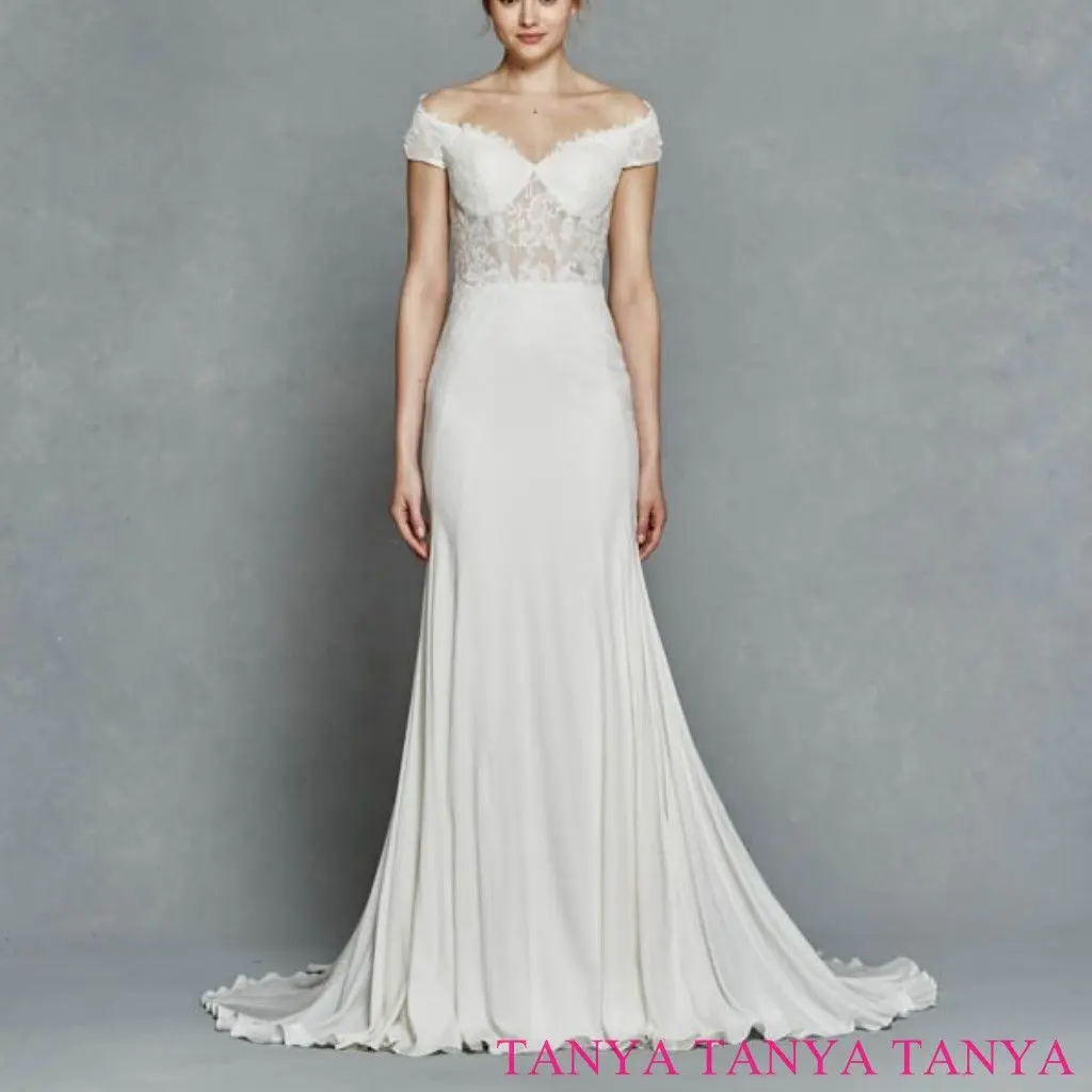 

Элегантные Длинные свадебные платья, платье для невесты с открытыми плечами и пуговицами на спине, платье для невесты «рыбий хвост», индивидуальный пошив, SWD819