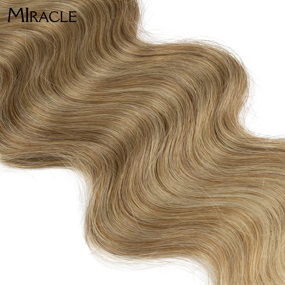MIRACLE Synthetic Body Wave Ponytail Hair Bundles 26 Inch Long Hair Weave Ombre Ginger Brown 613 Blonde 100g Extensions