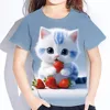 Children's Clothes 3d Print Kawaii Cat Pattern T Shirts Short Sleeve Tops 2024 Kids Clothing Girls Boys Clothes 2 To 8 Years 1