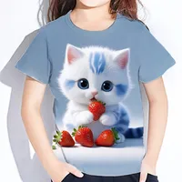Children's Clothes 3d Print Kawaii Cat Pattern T Shirts Short Sleeve Tops 2024 Kids Clothing Girls Boys Clothes 2 To 8 Years 1