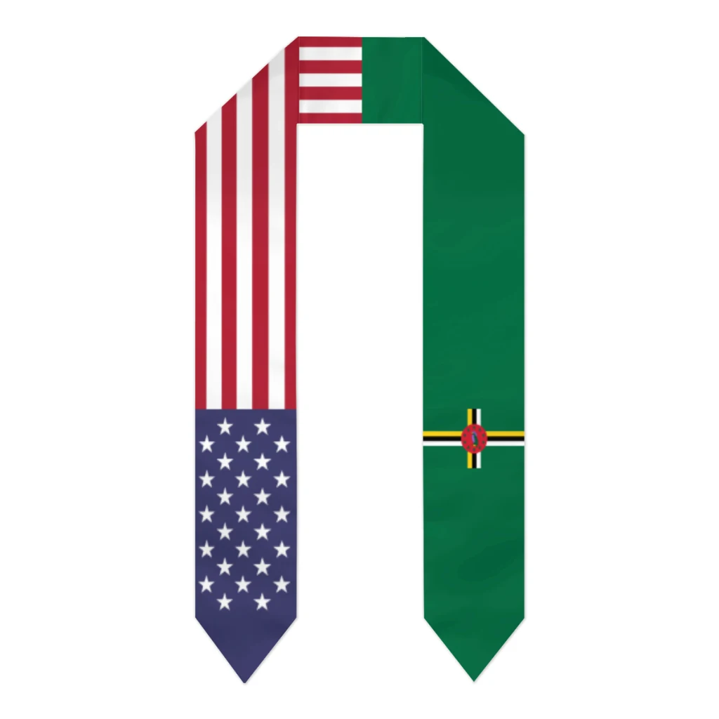 

Graduation Sash Dominica & USA United States Flag Stole Shawls Graduate Wraps Scraf International Student Pride Gifts