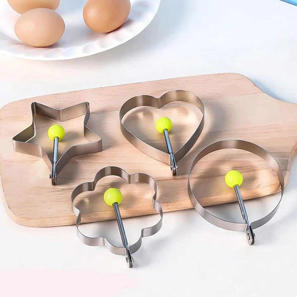 5Pcs/set Egg Mold Ring Stainless Steel Round Heart Flower Five-Pointed Star and Mickey Mouse Shaped Egg Mold Ring Kitchen Gadget