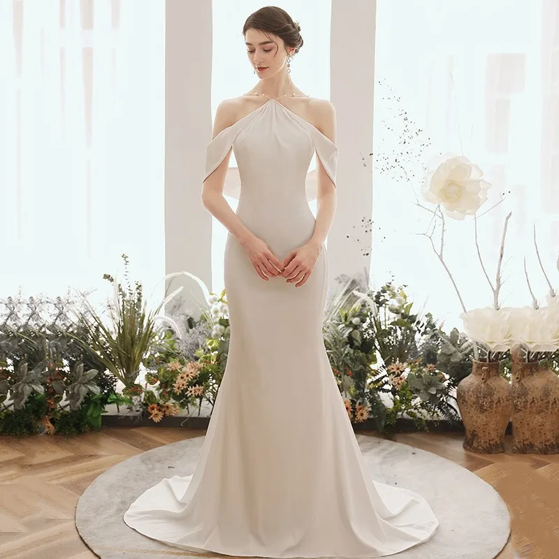 

Sexy Backless Mermaid Wedding Dresses With Small Train Comfortable Satin Bridal Dress 2023 New Elegant Simple Robe De Mariee