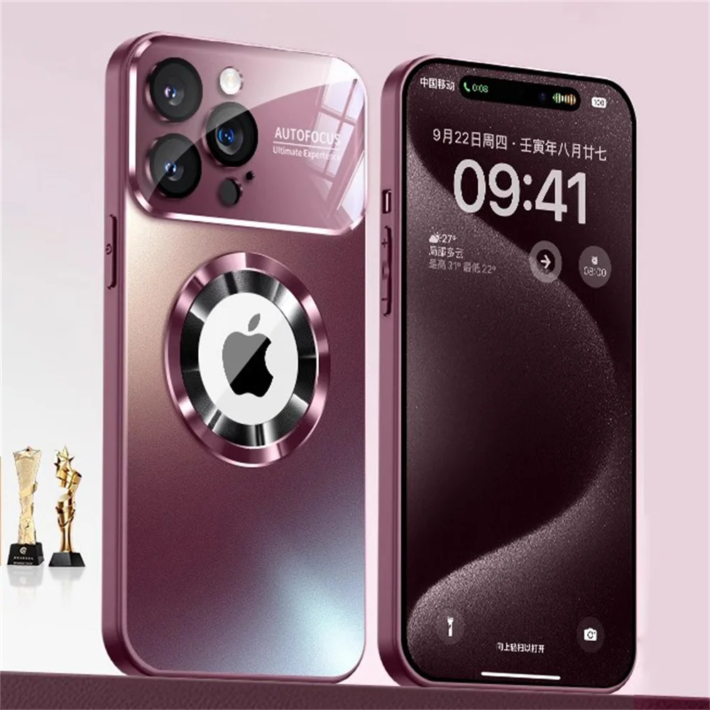 Titanium Metallic Luxury Matte Case with AG Glass Full Lens Protector Cover