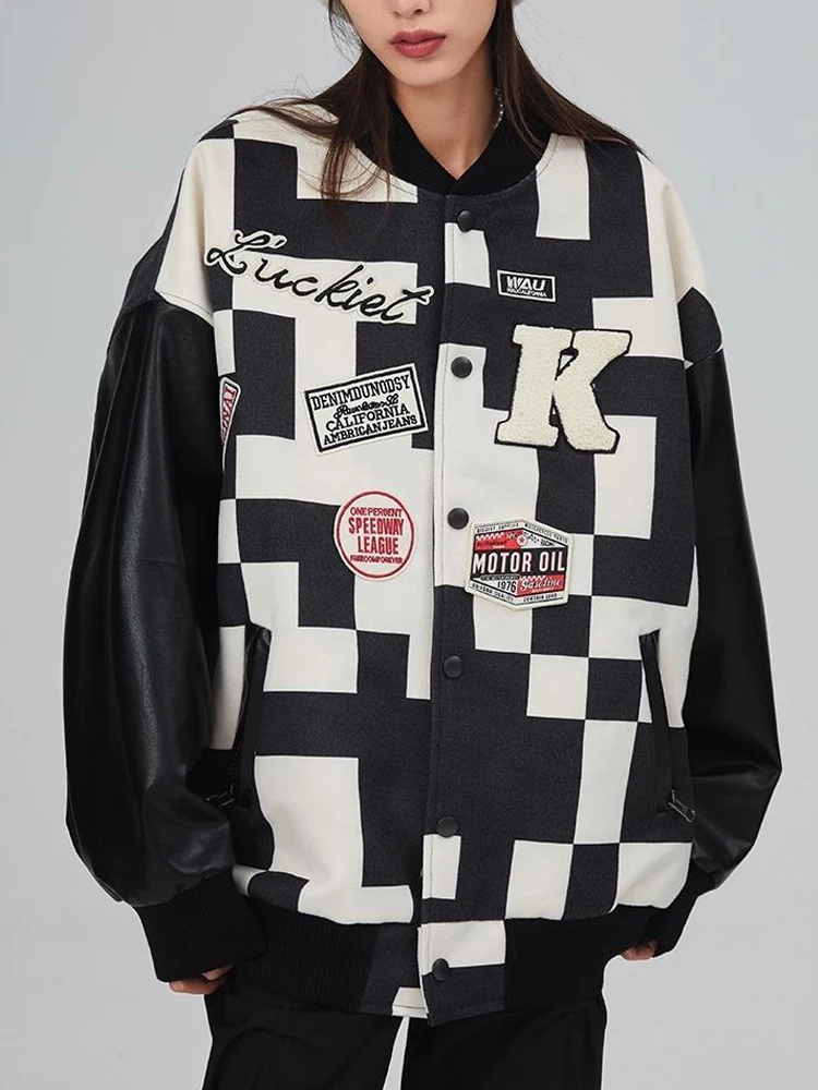 Giacca Oversize Donna Vintage Moto Racing Coat Donna Casual Giacche In Pelle Allentata Donna Autunno Inverno Pu Soprabito