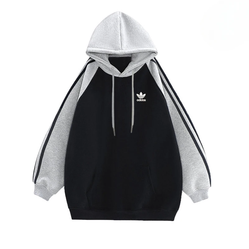 Adidas Hoodies Men and Women Trendy Simplicity Regular and Fit Style Drawstring Hooded Sweatshirt Splicing Colors Multicolor