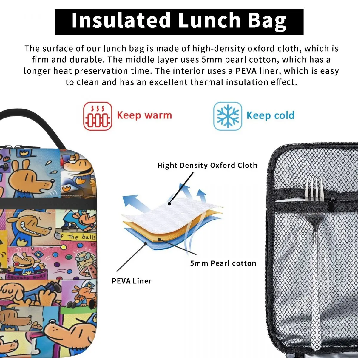 Dog Man Merch Insulated Lunch Bag For Outdoor Storage Food Boxes Reusable Cooler Thermal Lunch Boxes
