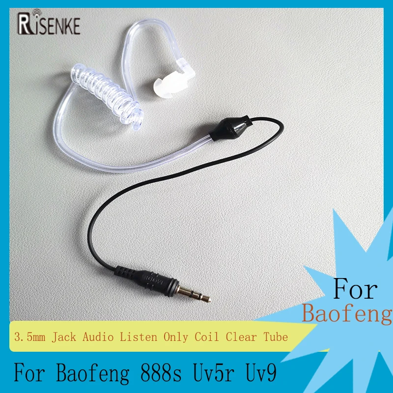 RISENKE 3.5mm Jack Audio Listen Only Coil Clear Tube Earpiece Headset Earphone for Baofeng 888s Uv5r Uv9r Speaker Microphone