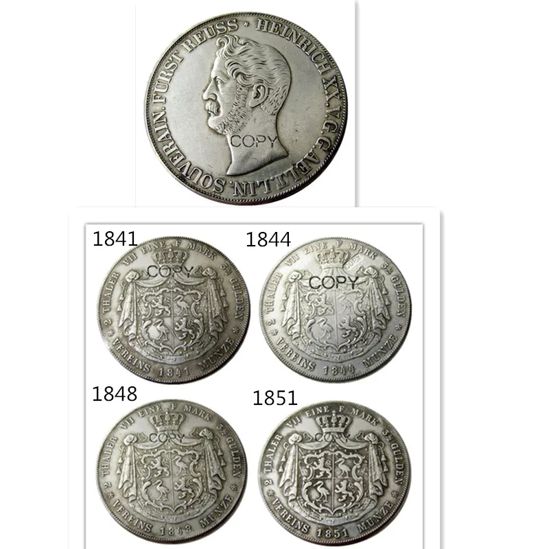 

A Set Of (1841-1851) 4PCS German 2 Thaler- Heinrich XX Silver Plated Copy Coin