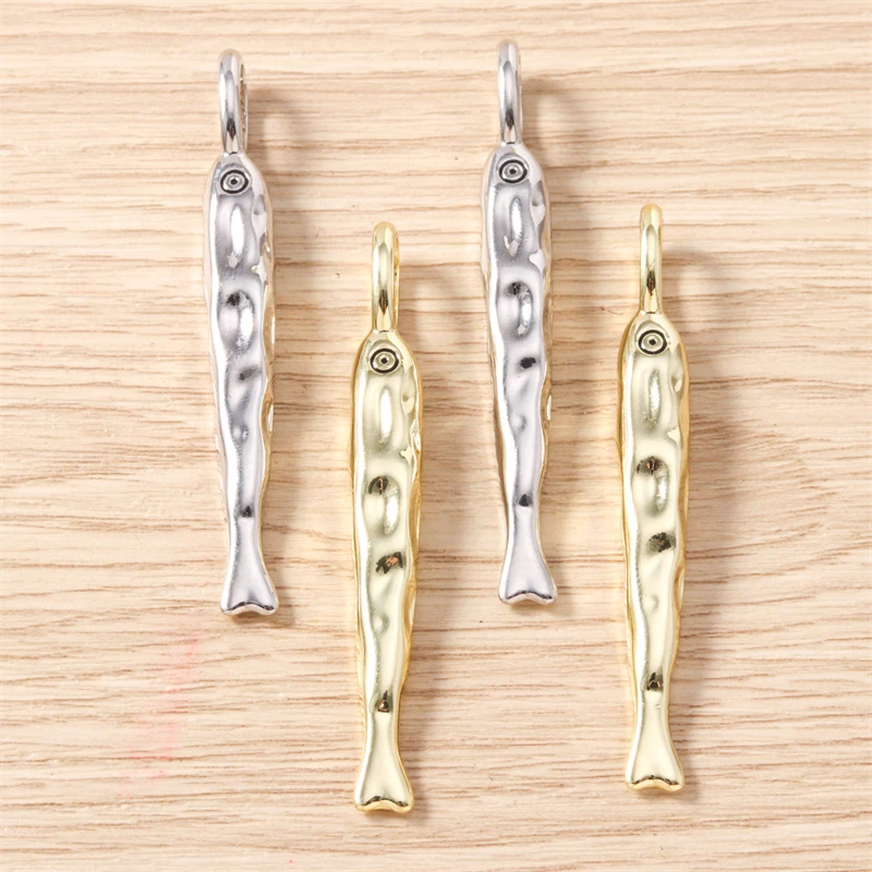5 Stück 7x59mm süße Gold Silber Farbe Metall Fisch Charms Anhänger für Schmuckherstellung Halsketten Ohrringe Armbänder DIY Bastelbedarf