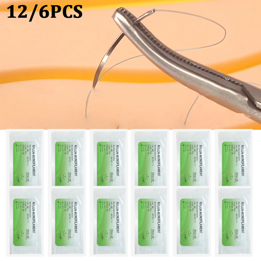 Medical Needle Sets 12/6PCS 75cm Nylon Monofilament Thread Teaching Surgical Suture Practice Teaching Demonstrations Exercises surgical training kit,suture practice kit