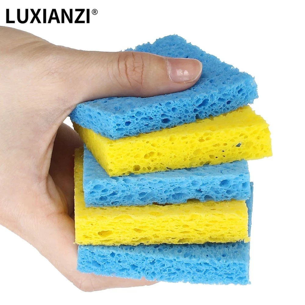 LUXIANZI 5PC Cleaning Sponge Cleaner YellowBlue High Temperature