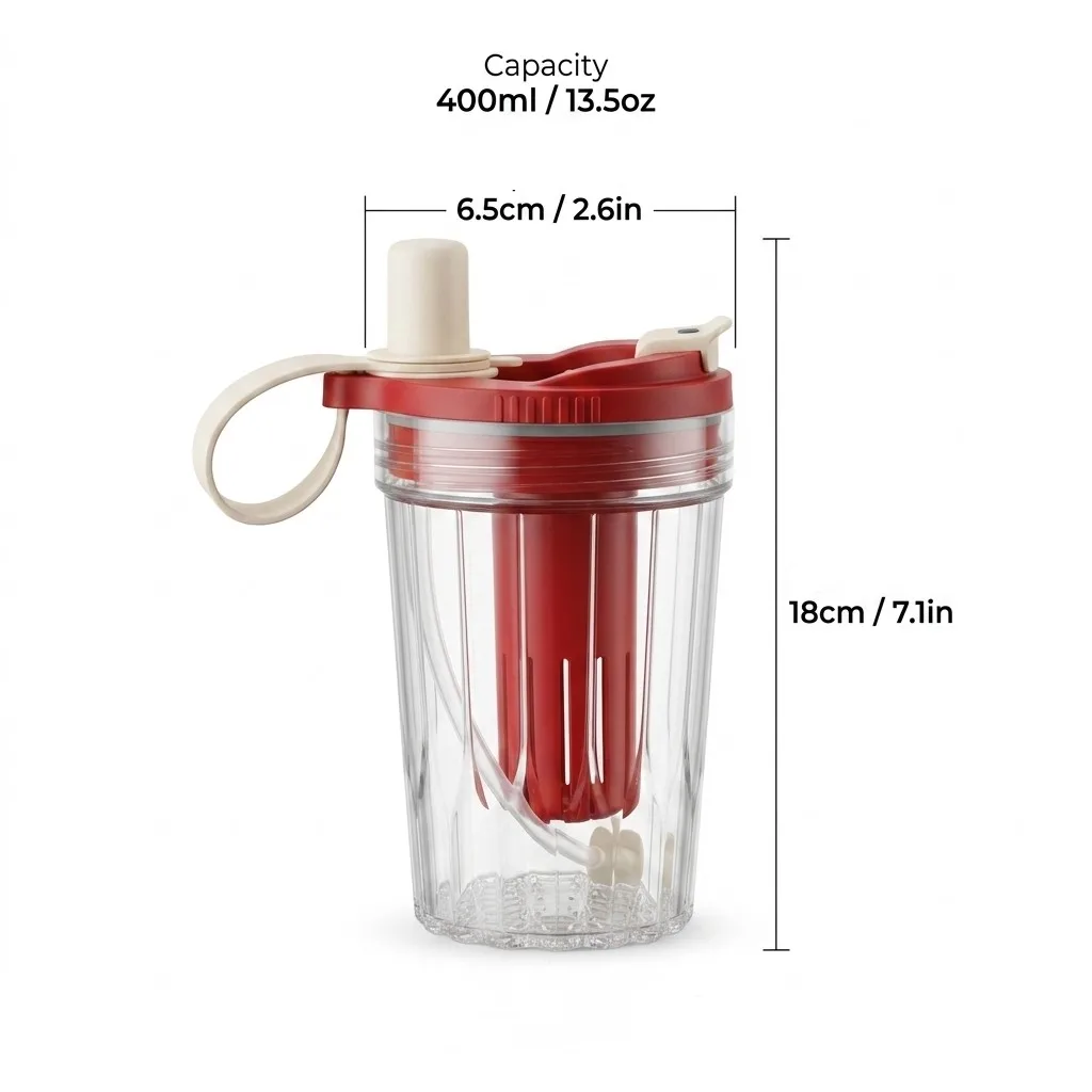 Leak-Proof Transparent Sports Bottle with Reusable Straw and Tea Strainer