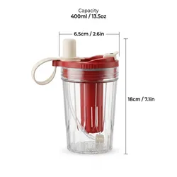 Leak - Proof Transparent Sports Bottle with Reusable Straw and Tea Strainer - 0.4L (Red)