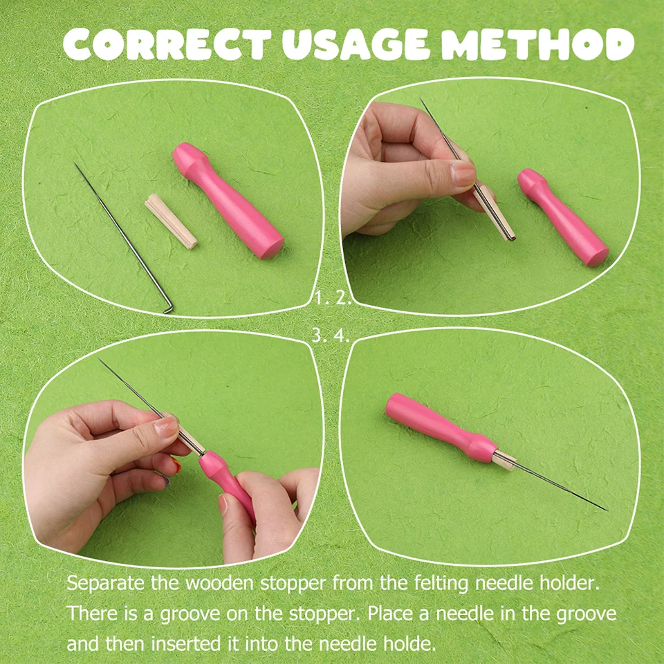 Wooden handle needle felting tools kit with 3/4 sizes wool felting needles finger cot supplies set for beginners needle felting kit wool felting kit needle felting painting kit