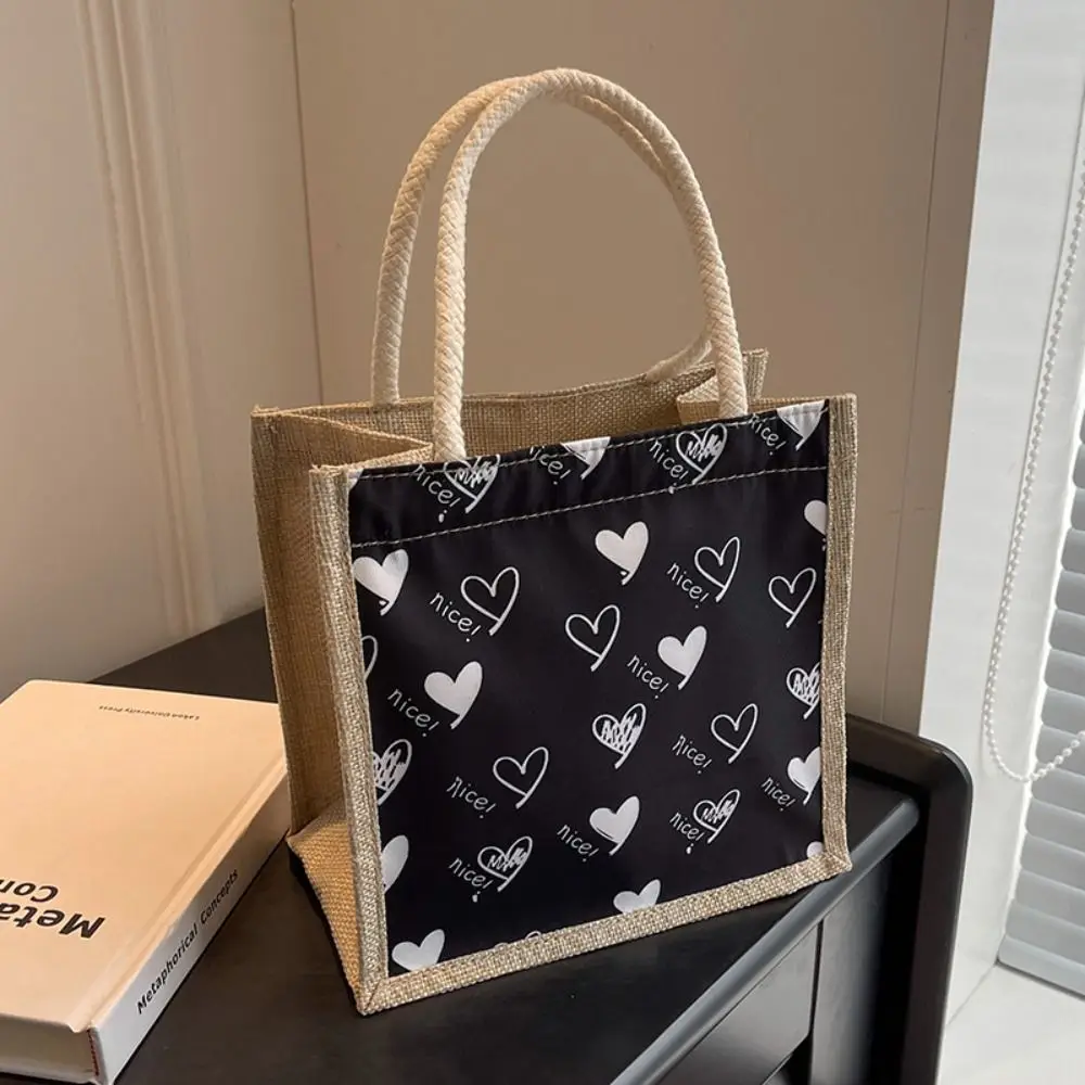 

Versatile Love Handbag New Casual Shopping Bag Lunch Box Bag Portable Cosmetic Bag Linen Handbag