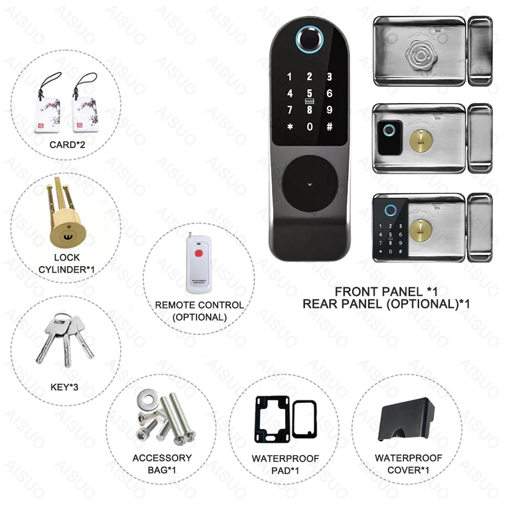 TUYA WIFI Smart Lock Fingerprint Biometric Digital Remote Control Outdoor Waterproof For Door