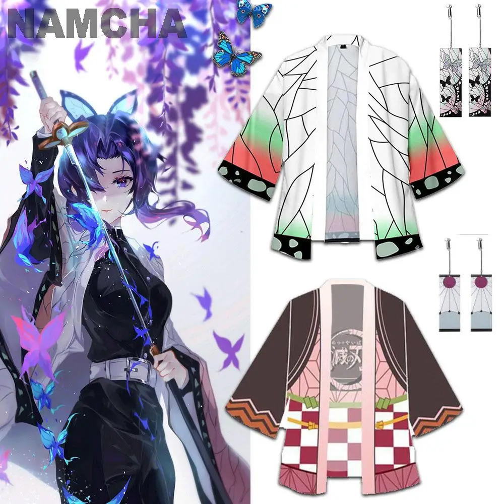 

Костюм для косплея аниме Kamado Tanjirou, кимоно, плащ, кардиган с клипсами