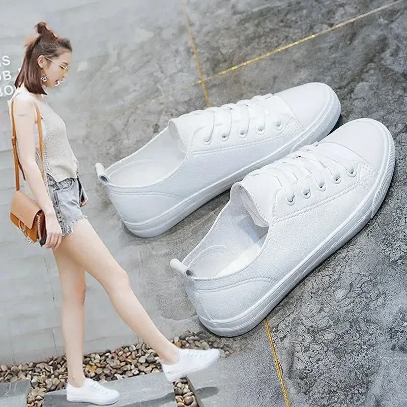 Pu Lace-up New Vulcanized Sneakers Solid Women's Shoes 2024 Hot Sale Round Toe Spring/autumn Dad Shoes Low-heeled Sports 4