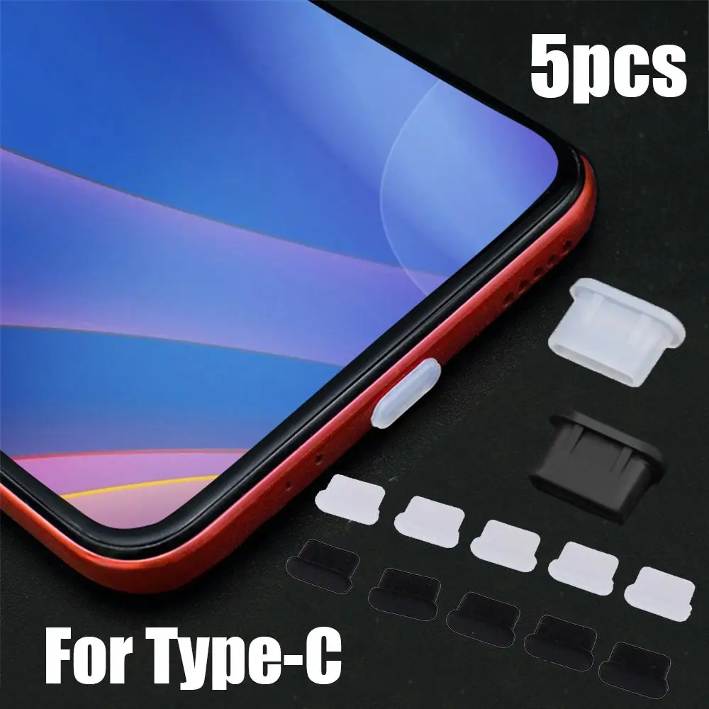 5pcs Silicone Anti Dust Plug Type C Charger Port Block Dustproof Cover