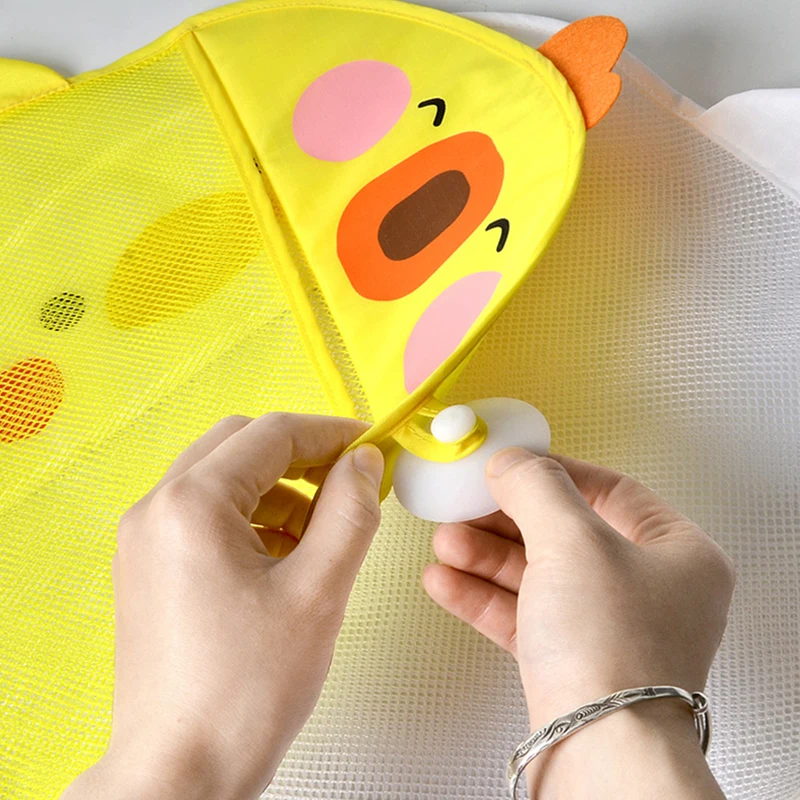 New Cartoon Yellow Duck Baby Bathroom Mesh Bag Sucker Design For Bath Toys Kids Animal Shapes Cloth Sand Toys Storage Net Bag 5