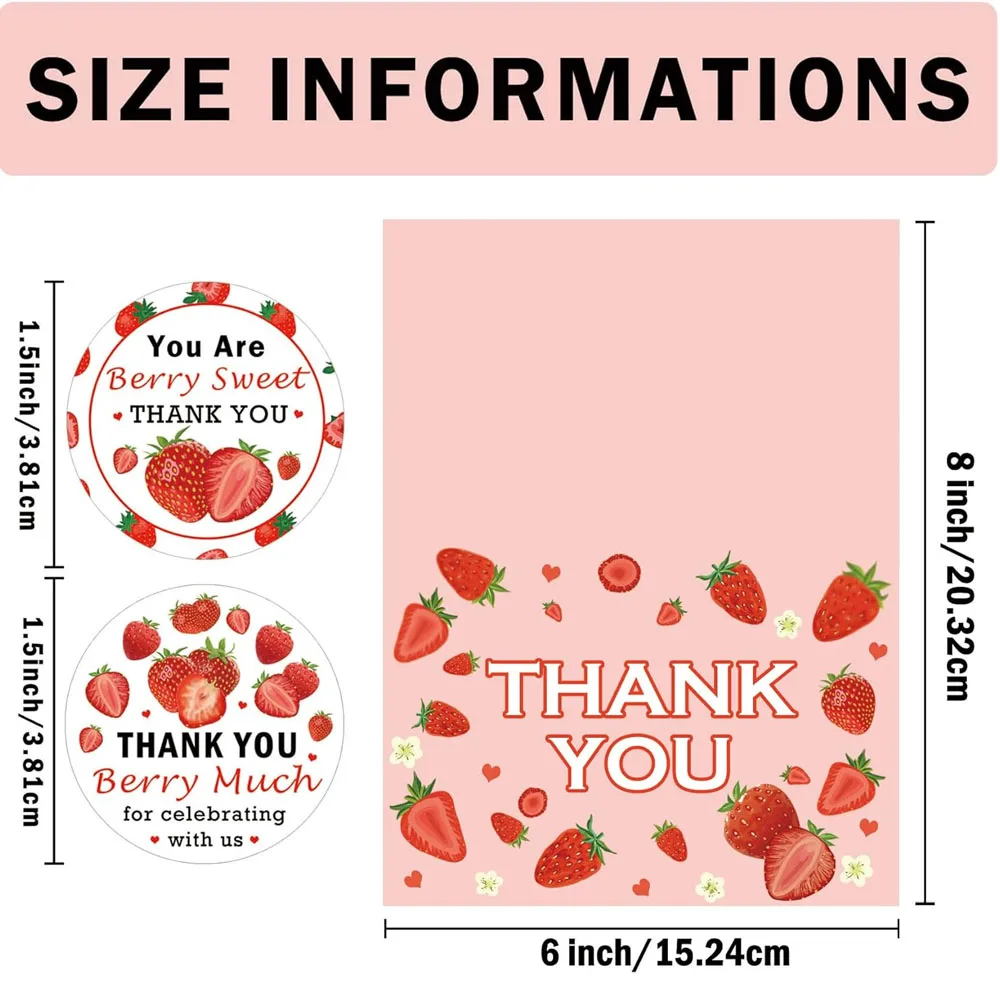 30 Pack Strawberry Thank You Cards Pink Fruit Berry Greeting Cards with Envelope Strawberry Stickers for Party Favors 4x6inch