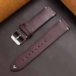Handmade Retro Sport Watch Strap - Soft Quick Release Bracelet Belt - Black Buckle (Red)